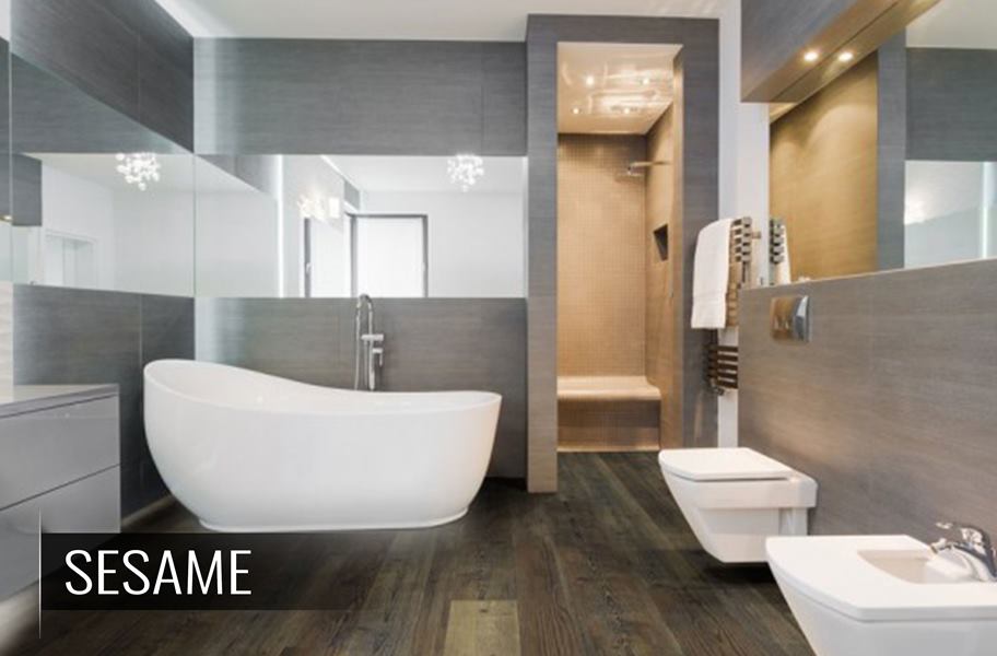 Luxury bathroom with waterproof vinyl plank flooring