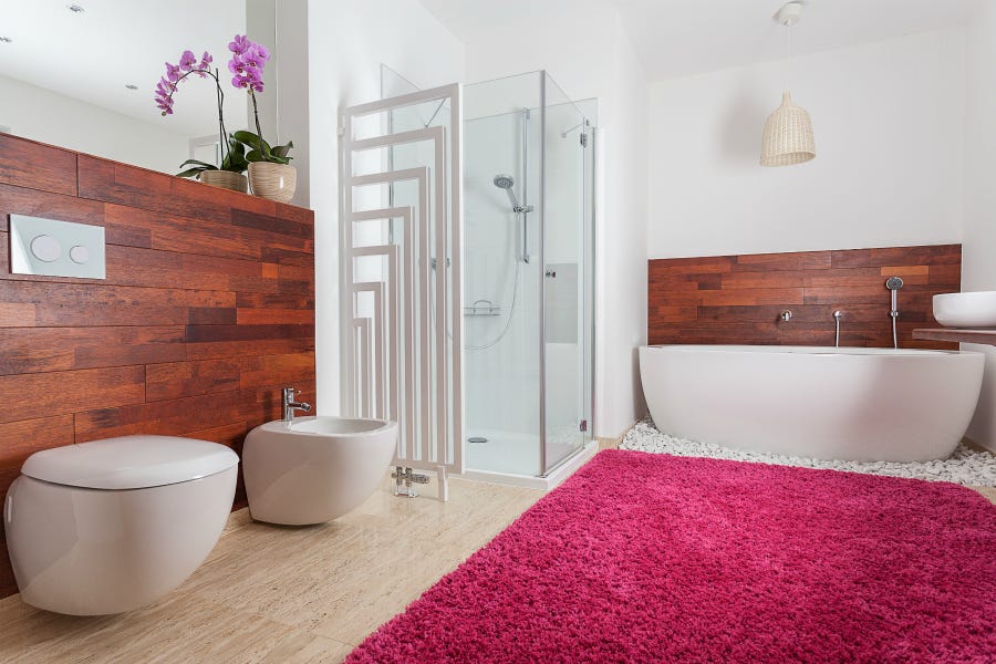 Bathroom with waterproof rug