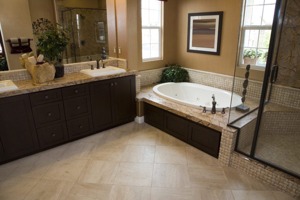 Luxury bathroom with modern tile flooring