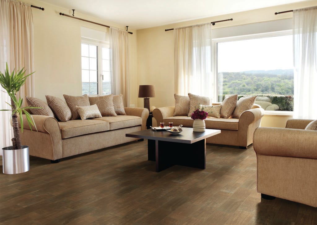 Ceramic tile flooring in a living room setting