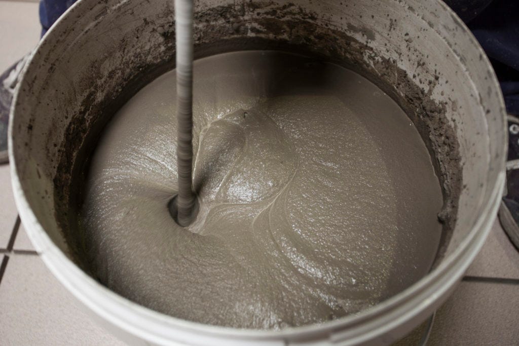 Mixing tile thinset in a large bucket