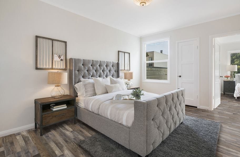 waterproof vinyl tile in a bedroom setting
