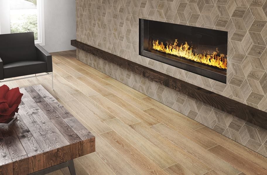 hexagon wood-look wall tile