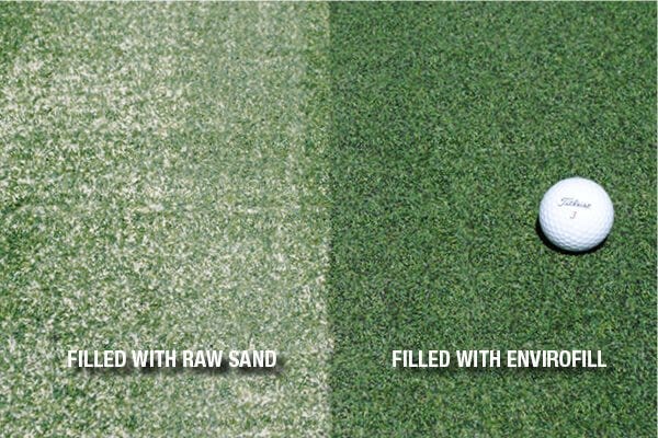 FlooringInc turf infill guide: putting green turf with sand infill vs. envirofill infill