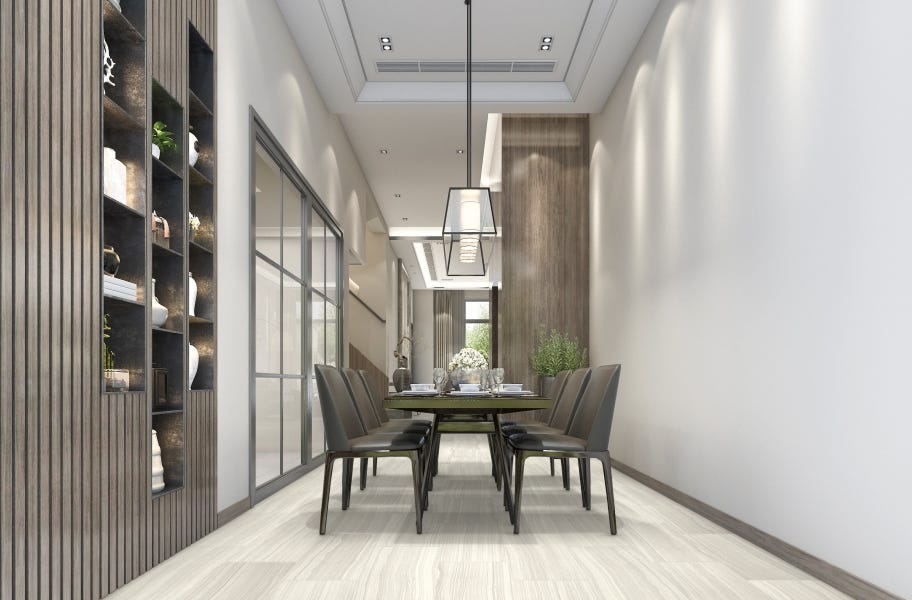 Easy to install floor tile: Daltile RevoTile flooring in a dining room