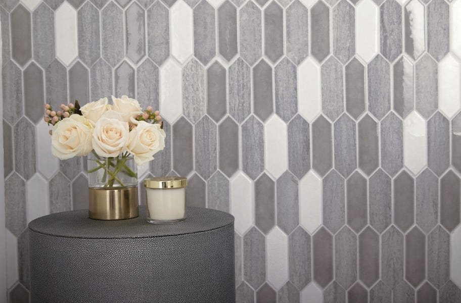 Picket shaped backsplash tile mosaic