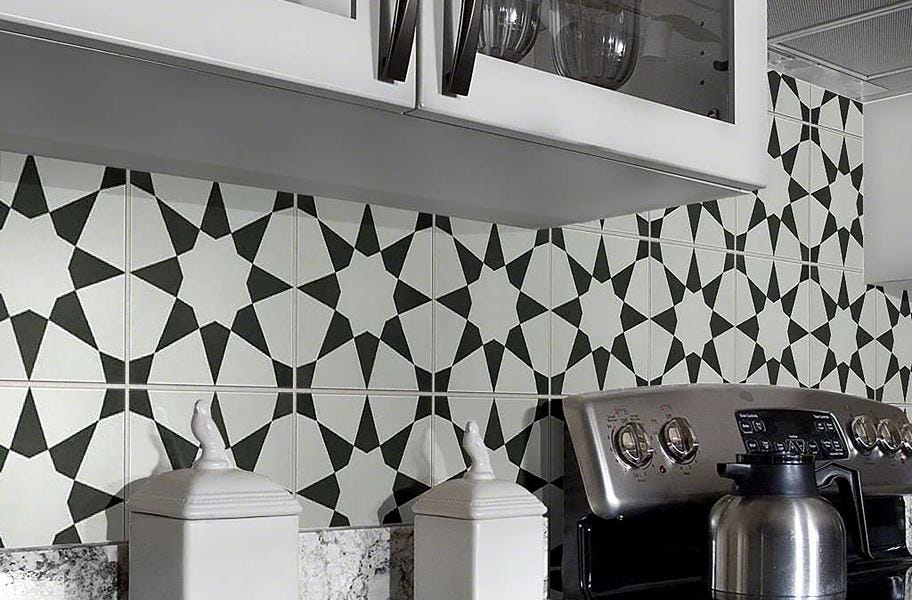 Backsplash tile trends: encaustic square tile