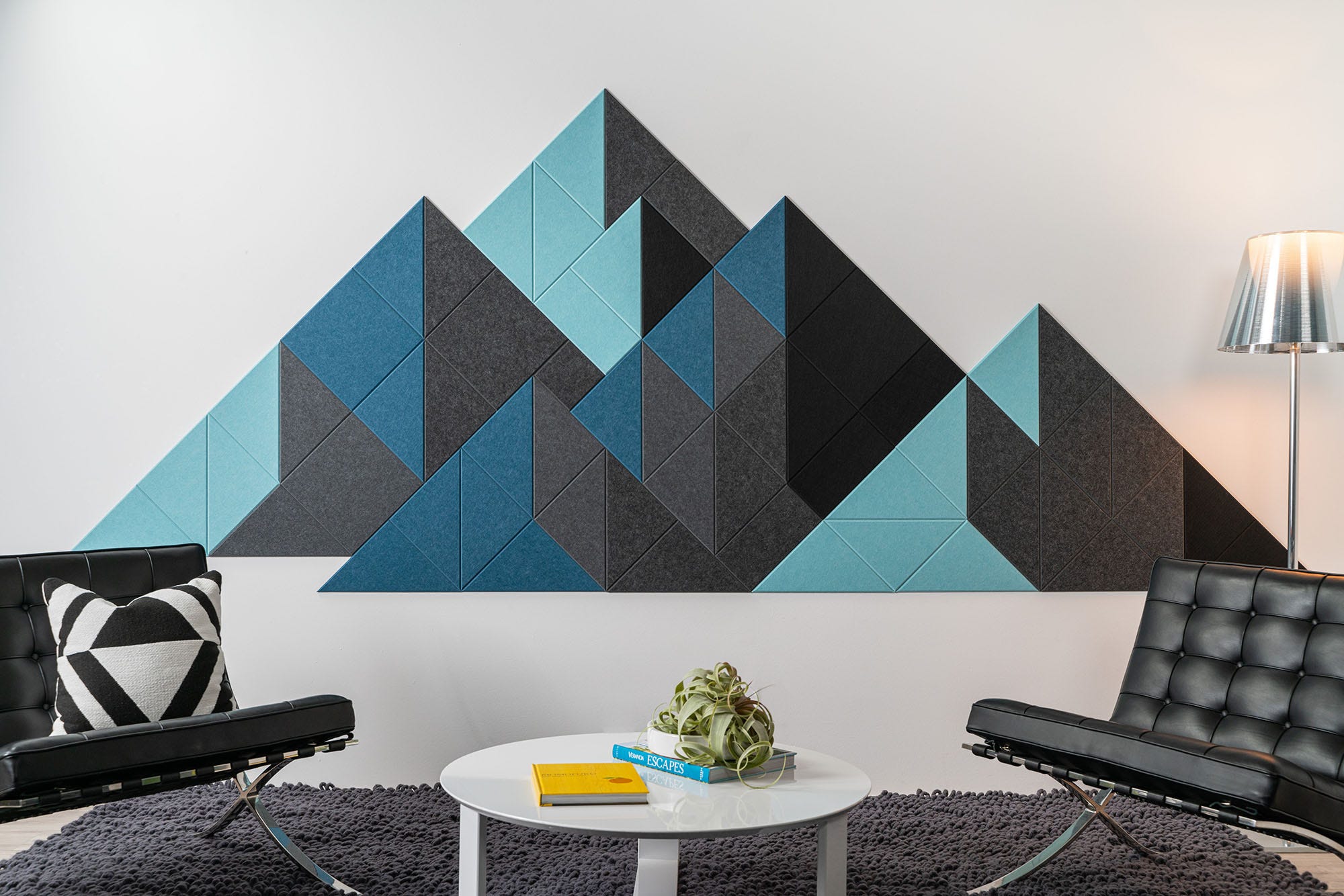 Geometric Accent Wall: Felt Right Shaded Mountain Acoustic Wall Tiles