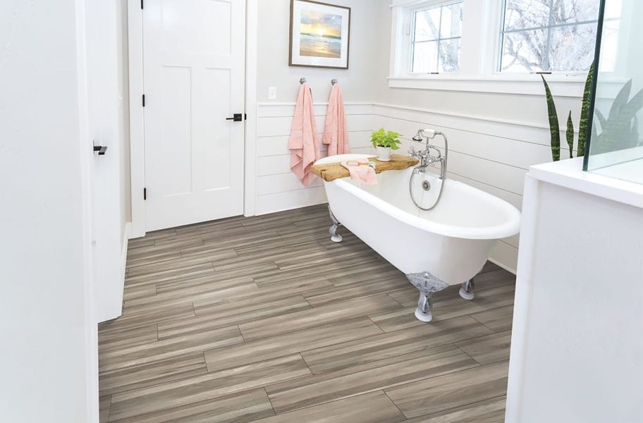 When is a vapor barrier needed? Mohawk Franklin Vinyl Planks in a bathroom setting