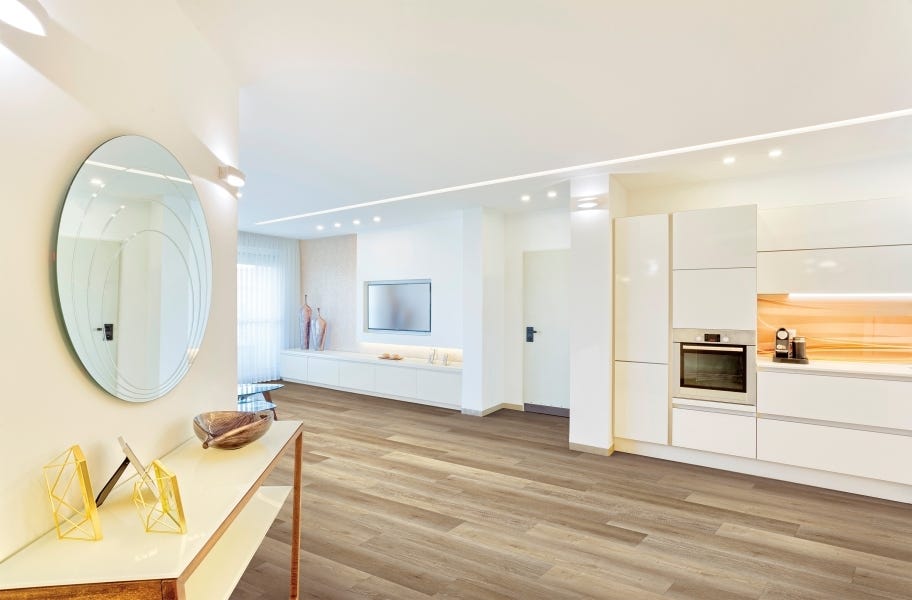 Minimal kitchen cabinet hardware: COREtec Galaxy Plus Rigid Core Vinyl Planks
