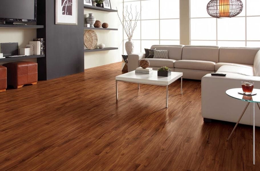 COREtec Plus 5" Waterproof Vinyl Planks installed in a living room setting