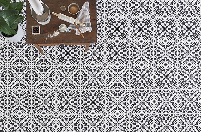 2020 flooring trends: FlooringInc Patchwork tile flooring in a kitchen setting