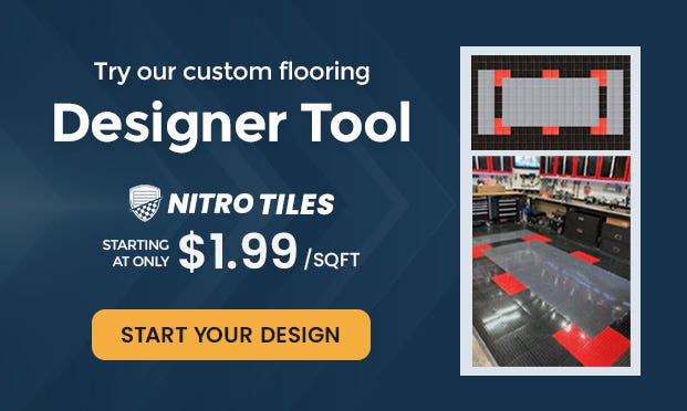 Design Your Garage With Nitro Tiles. Starting at only $1.99 per square feet. Try Our Custom Flooring Designer Tool Today! Start Designing