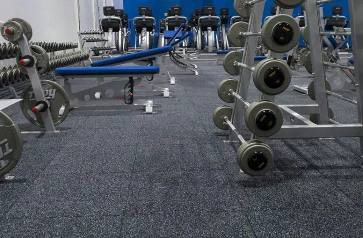 1" thick monster rubber tiles in use in a commercial gym