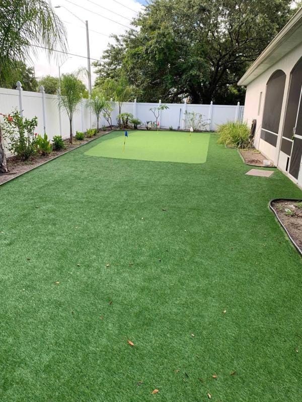 Newport artificial turf and putting green turf used in a customers backyard