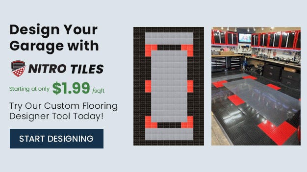 Design Your Garage With Nitro Tiles. Starting at only $1.99 per square feet. Try Our Custom Flooring Designer Tool Today! Start Designing