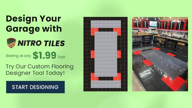 Design Your Garage With Nitro Tiles. Starting at only $1.99 per square feet. Try Our Custom Flooring Designer Tool Today! Start Designing