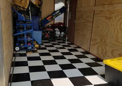 Nitro floor tiles used in an enclosed trailer