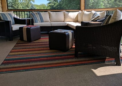 Hobnail Extreme Carpet tiles used on a patio deck