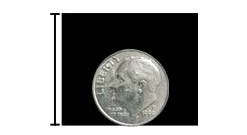 1" thick rubber flooring in front of a dime to show relative thickness