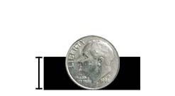 3/8" thick rubber flooring in front of a dime to show relative thickness